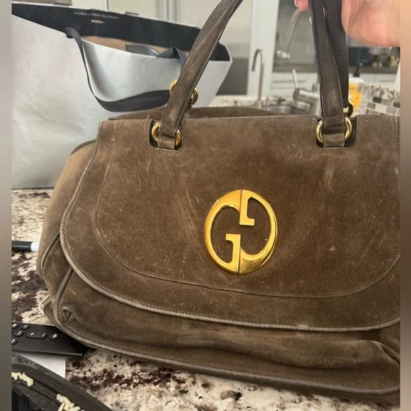 Gucci khaki velvet vintage handbag